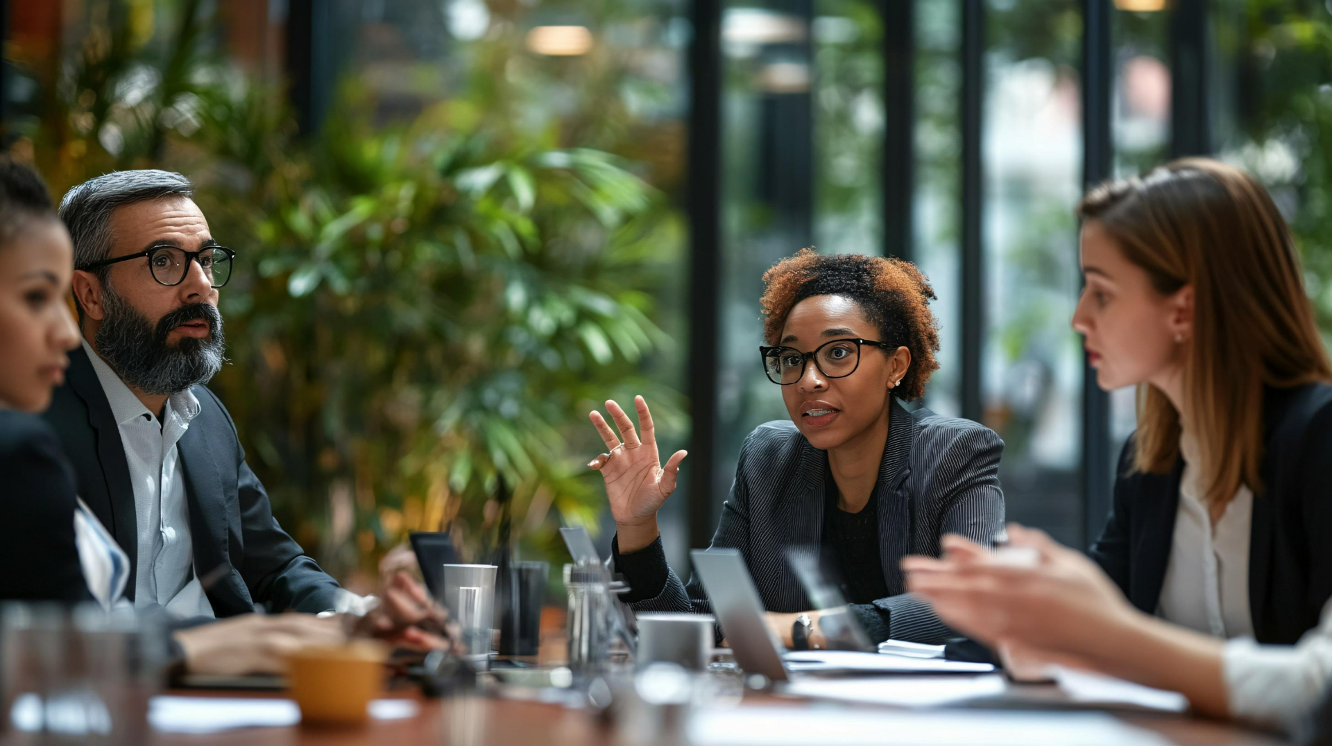 Business colleagues collaborate during a productive meeting