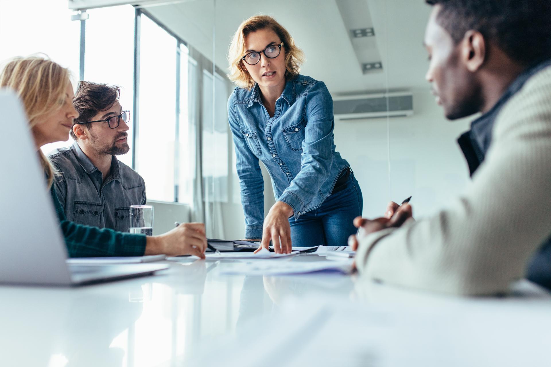 Businesswoman leading business presentation