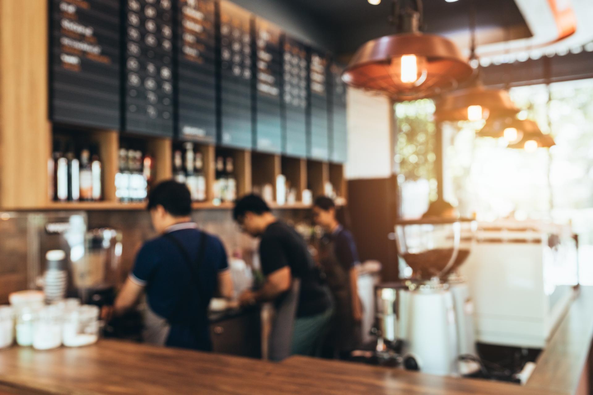 Blurred background made with Vintage TonesCoffee shop blur background with Coffee Shop Bar Counter Cafe Restaurant Relaxation Concept