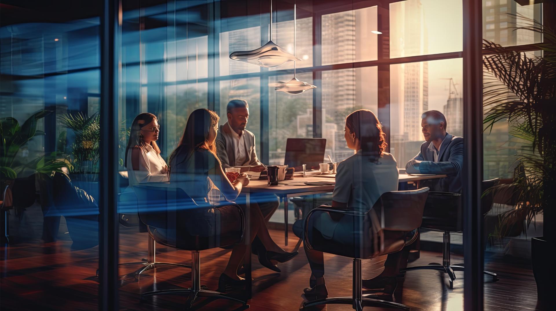 business formal meeting conference discussion with coworker shareholder or client concentrate private ideas data report analysis businesspeople working find solution together in office