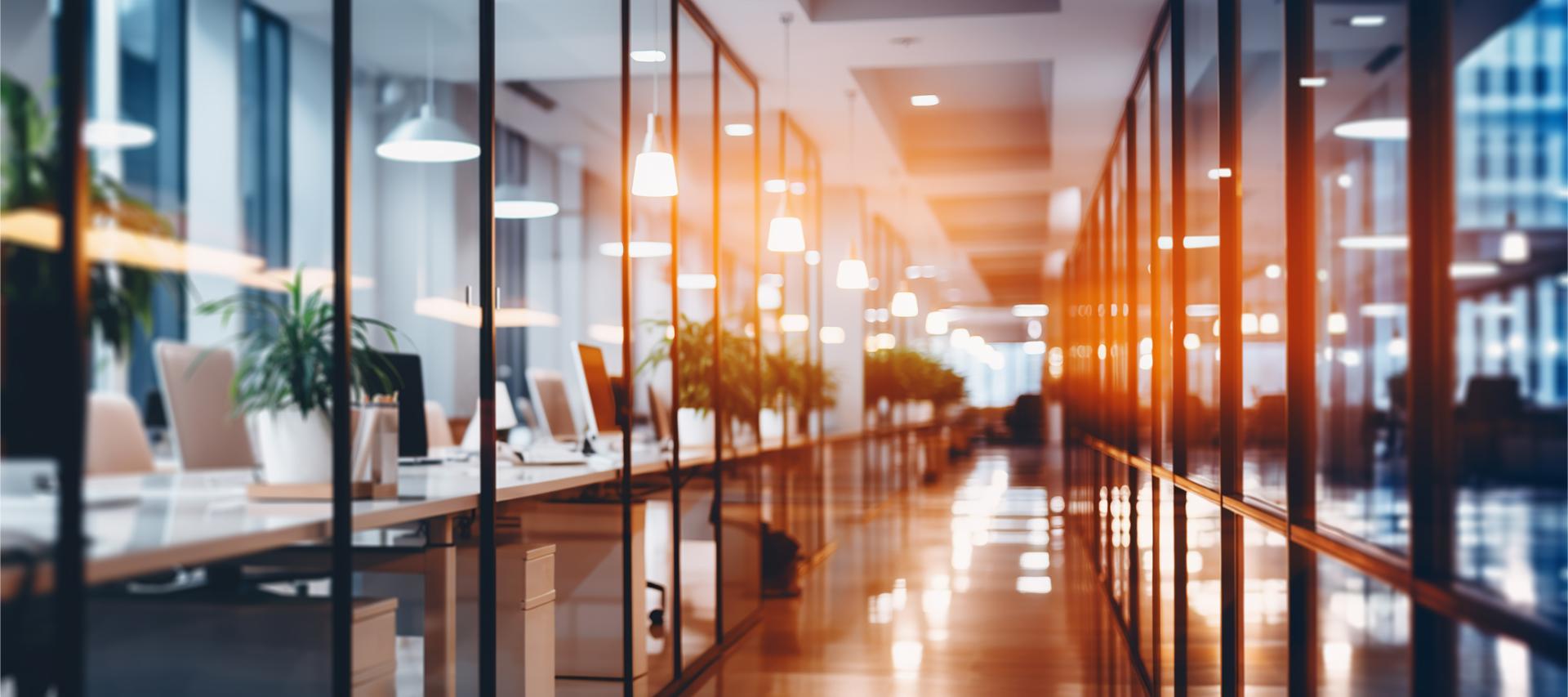 Beautiful defocused office background office interior panoramic background.