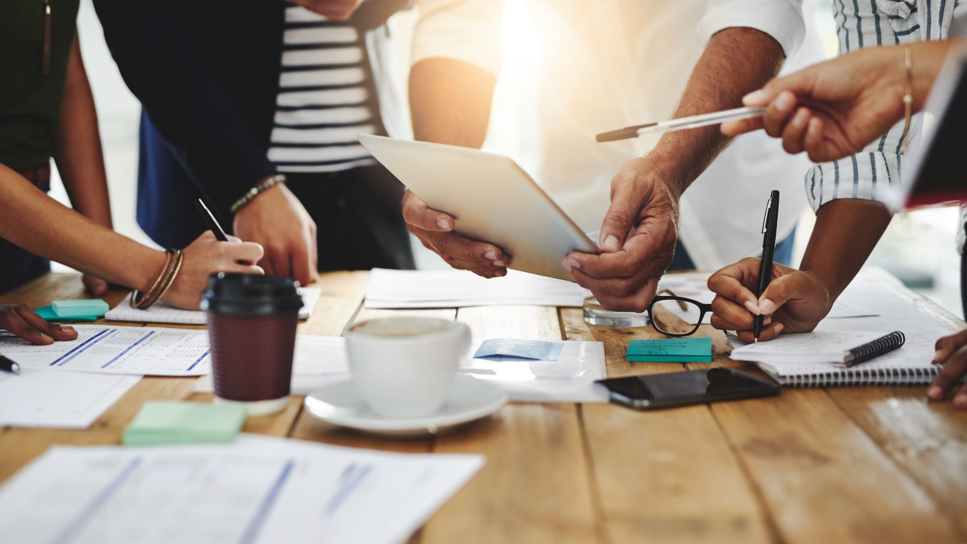 team collaboration analyzing leadership data