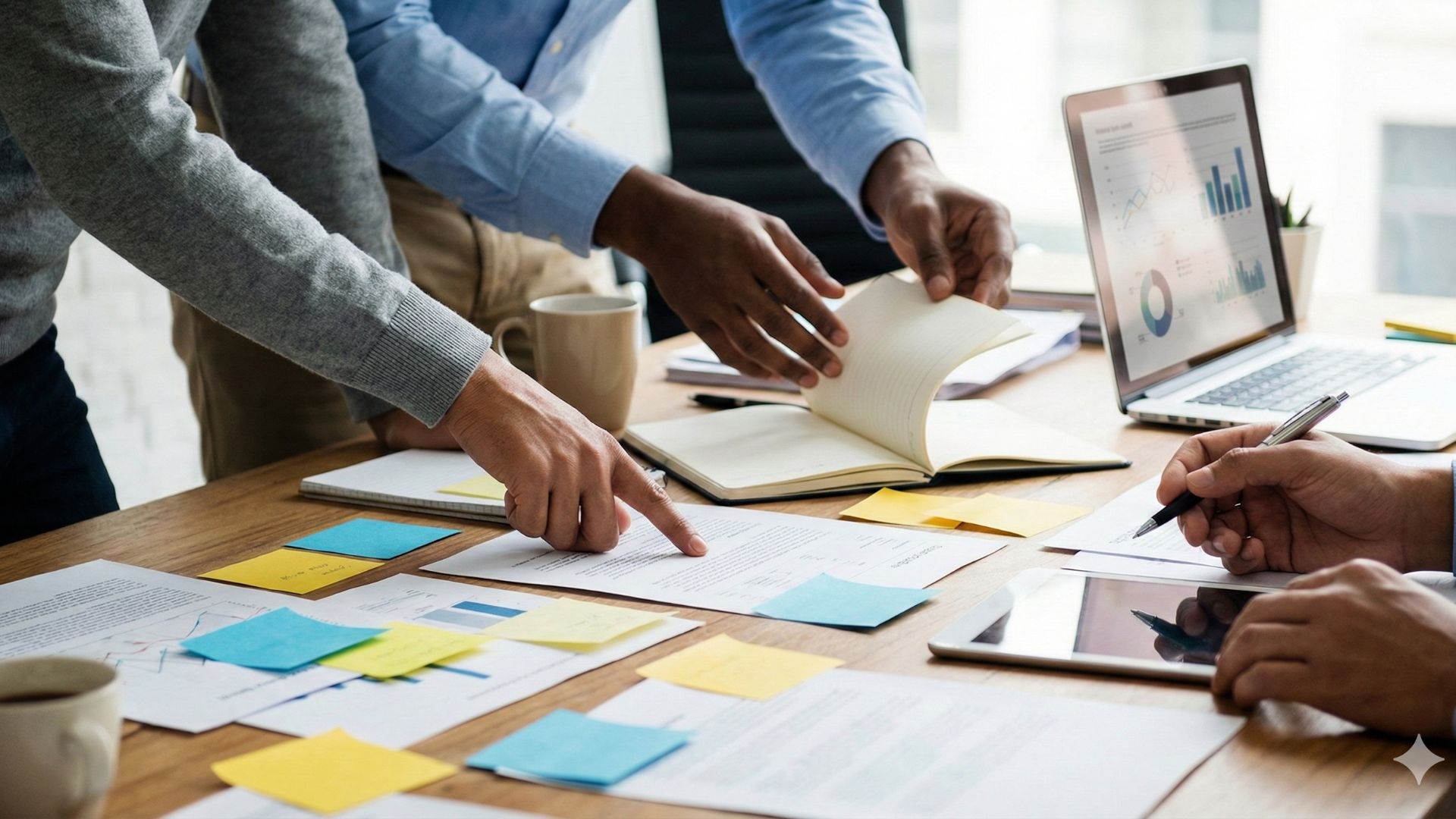 team collaborating on strategic plan documents