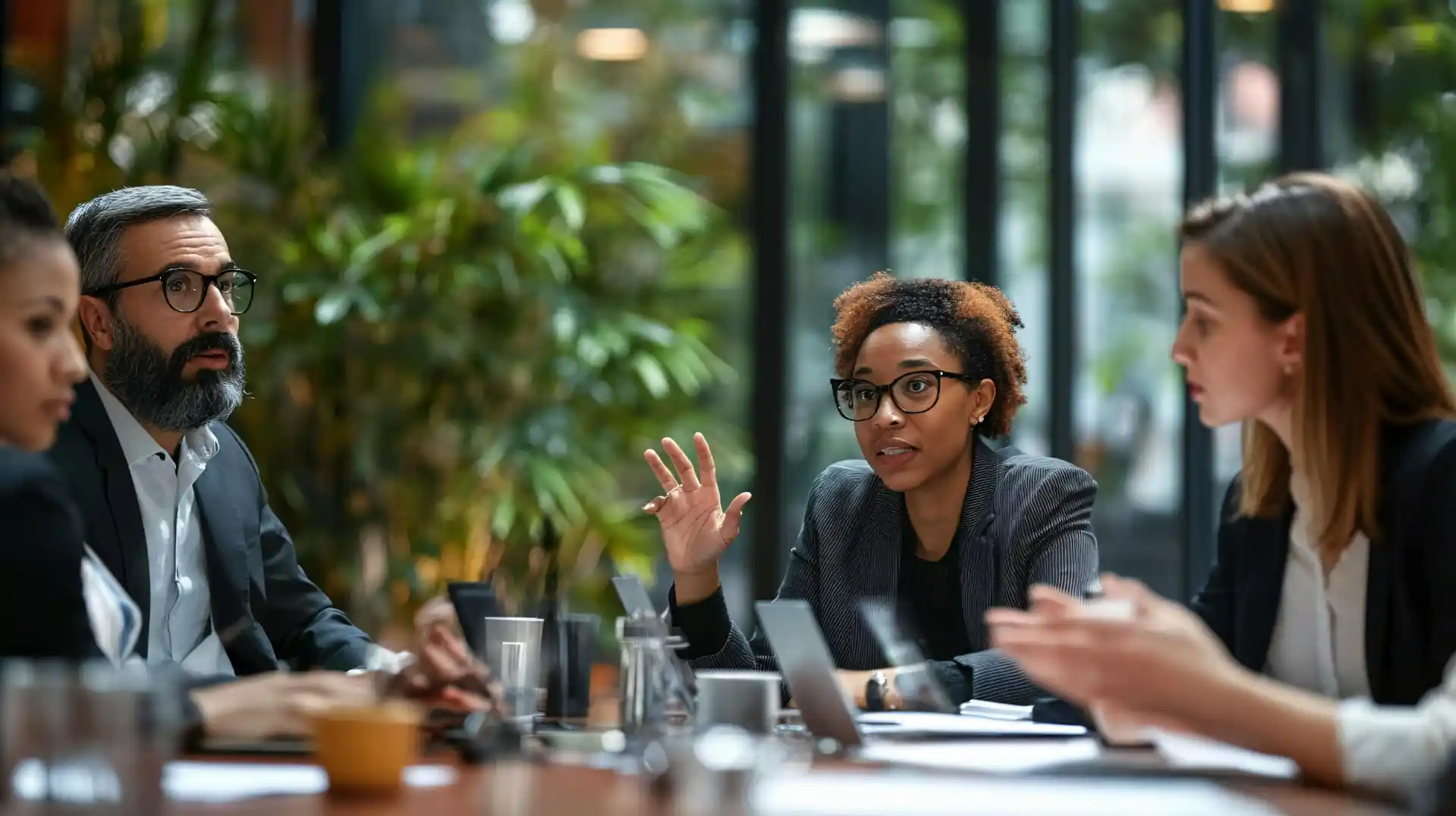 Business colleagues collaborate during a productive meeting Business colleagues collaborate during a productive meeting